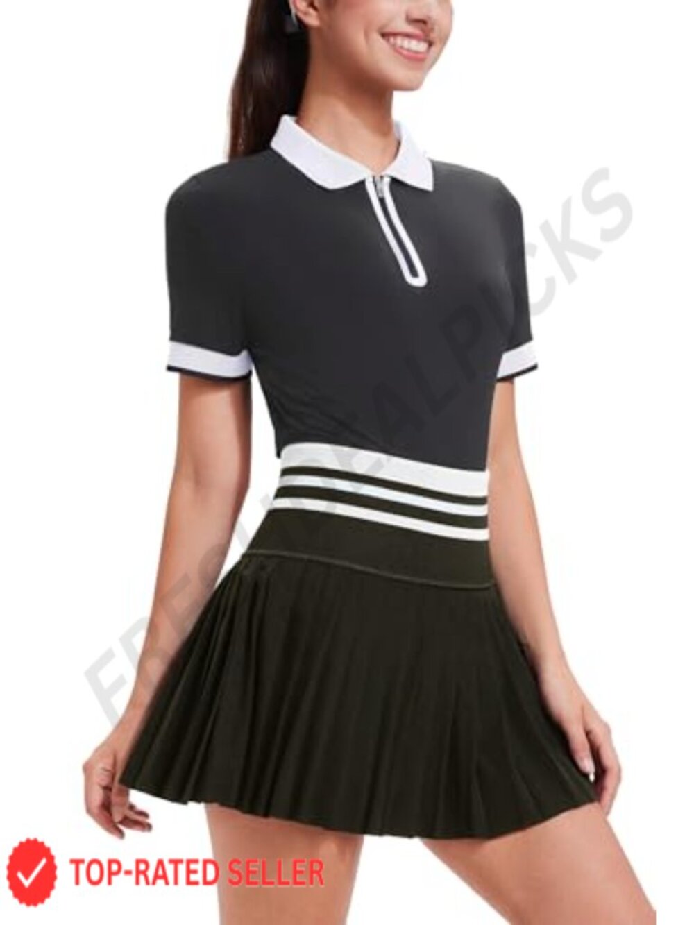 Women's Tennis Skirt Set 2 Piece Outfit Zip Polo Pleated Skort